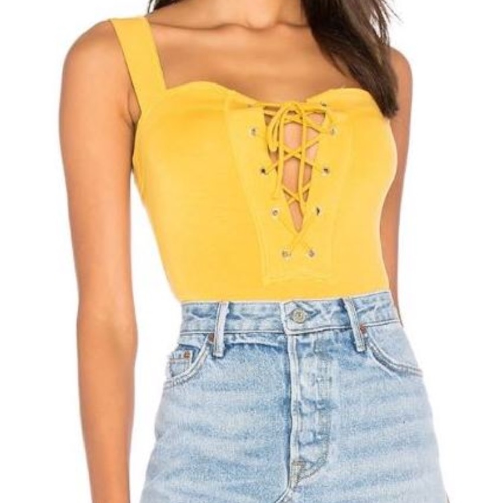 Capulet Cara lace up bodysuit in goldenrod